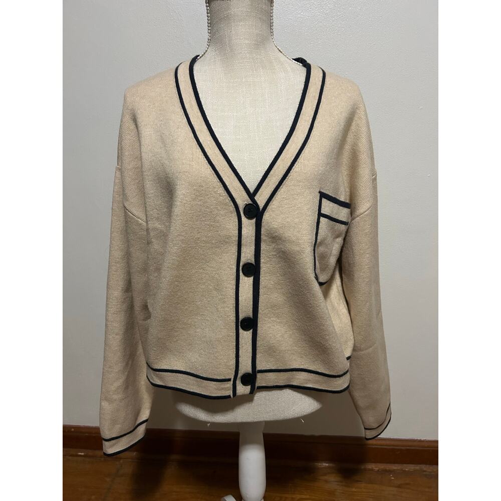 Neutral Old Money Cardigan Cream Button Up Size L